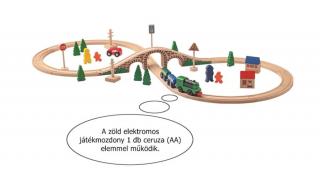Fa vonat szett -  40 darabos favonat szett elemes mozdonnyal - 91121