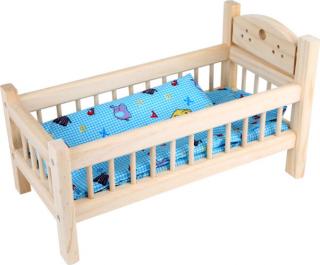 Játék babaágy ágyneművel - natúr - fajáték - L9601
