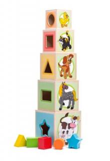 Montessori torony - toronyépítő kocka - szín és formaválogató játékkal - W95005