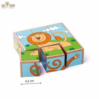 Woody fa kocka kirakó - Vadállatok - fa kirakó - fejlesztő játék - montessori játék - fajáték -  93056