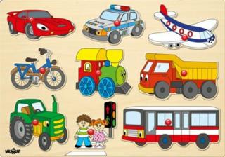 Woody fogantyús puzzle - fa járműves kirakó - fa kirakó - fejlesztő játék - montessori játék - fajáték - 91906