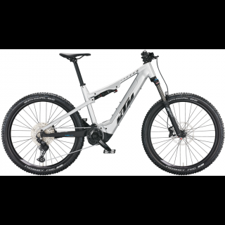 KTM MACINA LYCAN 772 STARLIGHT SILVER (BLACK +BLUE) FÉRFI ELEKTROMOS ÖSSZTELESZKÓPOS MTB KERÉKPÁR 2022