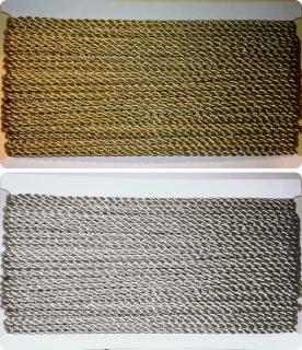 Arany vagy ezüst sodrott zsinór, lurex 3 mm, 2 szálas.380 Ft/m (25 m)   ()