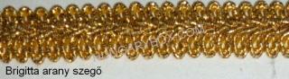 Brigitta lurex szegő szalag. Szélesség: 13 mm. Kiszerelés: 25 méteres . Arany lurexes, ezüst lurexes.