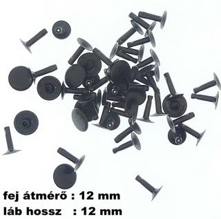 Csőszegecs, bőrszegecs 12 mm (fej)+10 mm (láb), fekete.