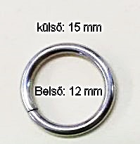 Fémkarika egysoros, vágott, 1,9 mm x 12 mm ezüst nikkel színű.