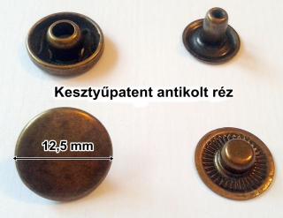 Kesztyűpatent 12,5 mm réz alapú, antikolt színű sima, 75 Ft/szett (100 szett) ()