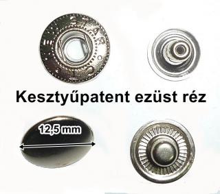 Kesztyűpatent 12,5 mm réz alapú, ezüst színű, 75 Ft/szett (100db) ()