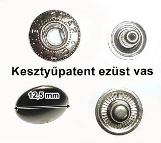 Kesztyűpatent 12,5 mm vas alapú, ezüst színű sima kerek,(100 szett)