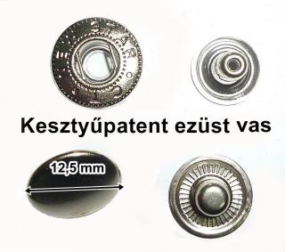Kesztyűpatent 12,5 mm vas alapú, ezüst színű sima kerek, 31 Ft/szett (100db)  ()