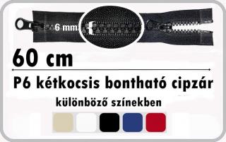 P6 kétkocsis bontható cipzár 60 cm, 820 Ft/db  (Cipzár P6)