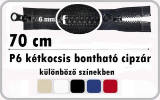 P6 kétkocsis bontható cipzár 70 cm, 840 Ft/db  (Cipzár P6)