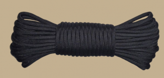 Paracord 550 zsinór  biztonsági termék. 3,8 mm vastag 10 méteres fekete zsinórkötél. (teherbírás :249 kg nyúlás:30 %)