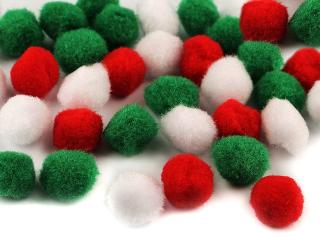 Pompon 20 mm, piros-fehér-zöld színű mix. 70 db / csomag Pompon, nemzeti színű. Pompon karácsonyi dekoráció.