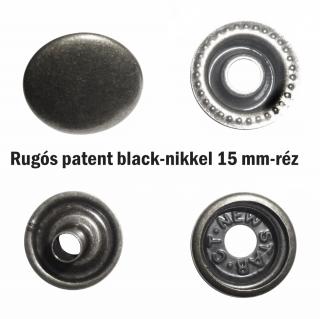Rugós patent 15 mm réz alapú, black nikkel, sima kerek, 75 Ft/szett ()