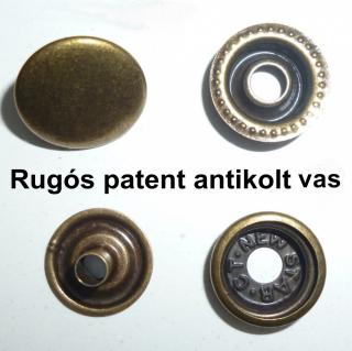 Rugós  patent 15 mm vas alapú antik, sima felület kerek, (100 szett)