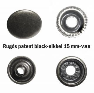 Rugós patent 15 mm vas alapú, black-nikkel, sima felületű kerek