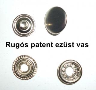 Rugós  patent 15 mm vas alapú ezüst, sima felület kerek, (100 szett )