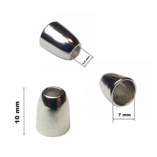 Zsinórvég díszítő harang fém, ezüst, kb. 3 mm-es zsinórhoz