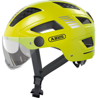 ABUS kerékpáros városi sisak Hyban 2.0 ACE, ABS, beépített átlátszó szemüveggel, signal yellow, M (52-58 cm)