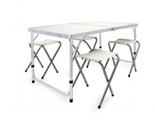 Hordozható kültéri összecsukható alumínium asztalkészlet 4 összecsukható székkel