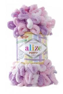 Alize Puffy Color 6051 - lila, fehér (kötés kézzel, tű nélkül)