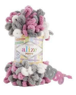 Alize Puffy Color 6070 - lila, szürke, fehér (kötés kézzel, tű)