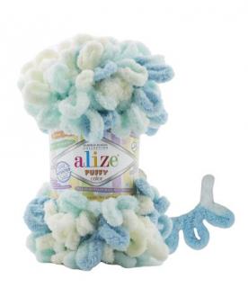 Alize Puffy Color 6461 - kék, krém (kötés kézzel, tű nélkül)