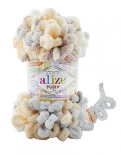 Alize Puffy Color 6463 - szürke, krém, barna (kötés kézzel, tű)