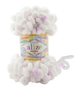 Alize Puffy Color 6470 - fehér, lila foltos (kötés kézzel, tű)