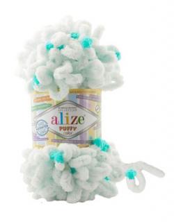 Alize Puffy Color 6473 - fehér-zöld foltos (kötés kézzel, tű)