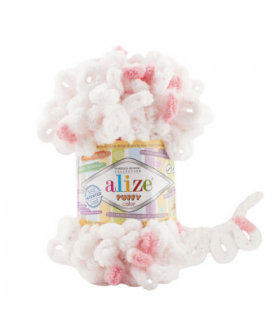 Alize Puffy Color 6492 - fehér - rózsaszín foltos (kötés)