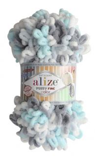 Alize Puffy Fine Color 5939 - menta, szürke, fehér (kötés)
