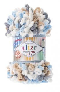 Alize Puffy Fine Color 5946 - barna, kék, fehér (kötés kézzel,)