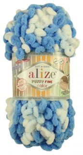 Alize Puffy Fine Color 6371 - kék, fehér (kötés kézzel, tű)