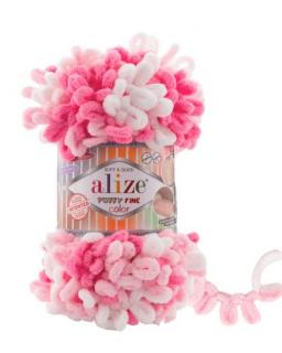 Alize Puffy Fine Color 6383 - rózsaszín, fehér (kötés kézzel,)