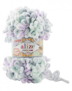 Alize Puffy Fine Color 6466 - menta, lila, szürke (kötés)