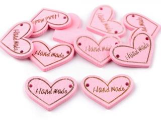 Szív alakú Hand Made címke - rózsaszín ( 23 x 30 mm)
