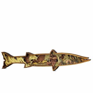 Barracuda hal festett fa dekoráció több rétegből