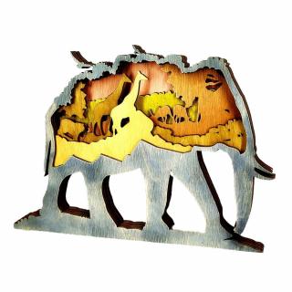 Elefánt festett fa dekoráció több rétegből