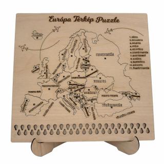 Európa térkép puzzle fa jelölőkkel