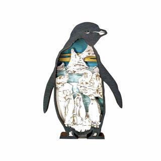 Pingvin festett fa dekoráció több rétegből
