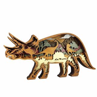 Triceratops festett fa dekoráció több rétegből