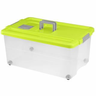 Heidrun Boxmania Átlátszó Tároló doboz 55L 60x40x28,5cm gurulós, Clippes tetővel