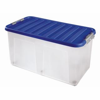 Heidrun Clipbox Átlátszó Tároló doboz 100L 80x40x40cm gurulós, Clippes tetővel