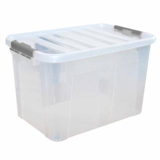 Heidrun Clipbox Átlátszó Tároló doboz 150L 80x50x50cm gurulós, Clippes tetővel