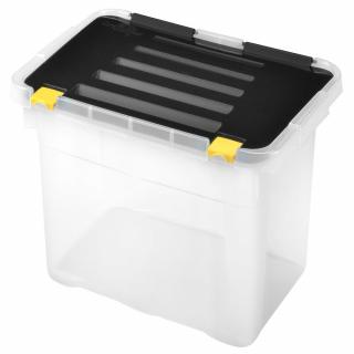 Heidrun Dragon Box Átlátszó Tároló doboz  18L 39,5x27x27,5cm One oldalra nyíló Clippes Fekete tetővel