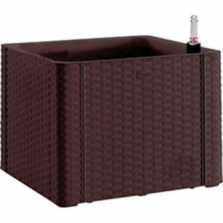 STEFANPLAST Rattan Virágláda 43x43x33cm 35L Öntöző rendszerrel és szintjelzővel NATURAL MOKKA