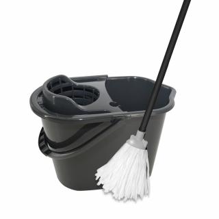 York Mop szett Felmosó Vödör csavarókosárral 10L + Mop felmosó 35x25x115cm Mix GREY