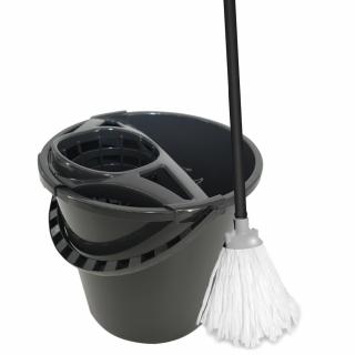 York Mop szett Felmosó Vödör csavarókosárral 10L + Mop felmosó 36x25x115cm Mix GREY